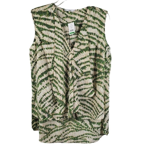 Sioni Hi-Lo Hem Sleeveless Blouse Pleated Front Sz Large Earthy Neutral Comfort - Picture 1 of 8